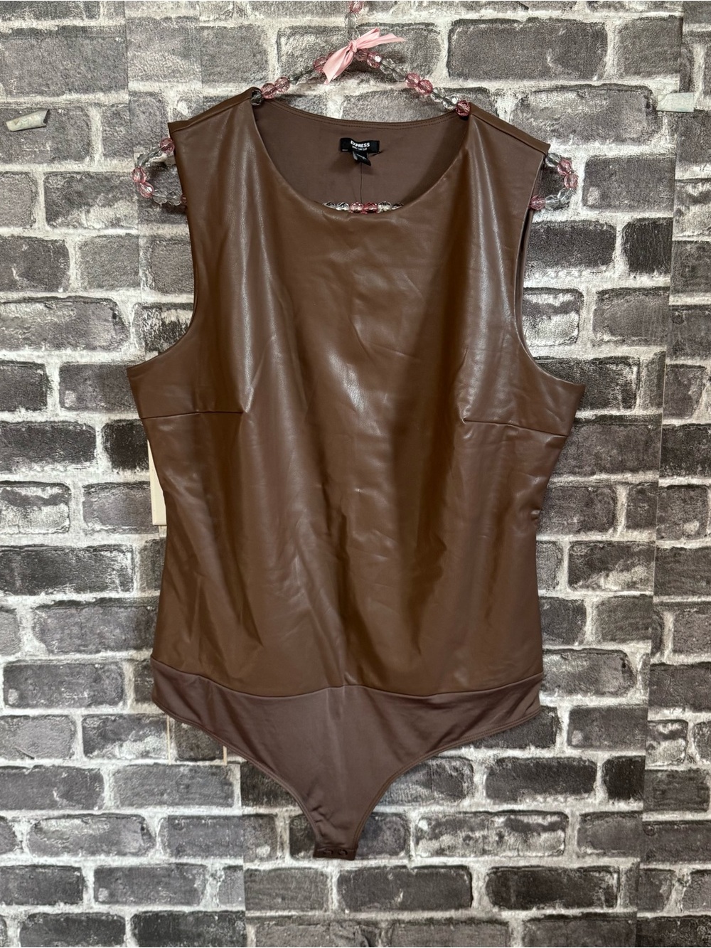 NEW Express body contour bodysuit brown faux leather